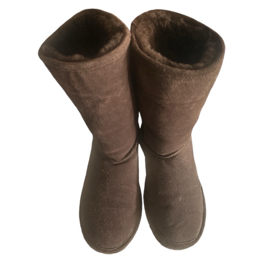 Bearpaw Women's Emma Tall Chocolate Brown Suede Sheepskin Boots Size 8